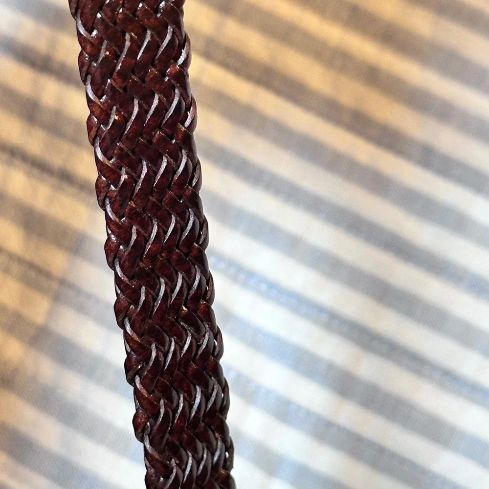 Womens Braided Leather Belt Burgundy Mahogany Silver Buckle Size‎ L